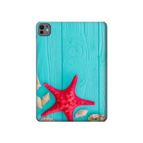 W3428 Aqua Bois Coquille d'étoile de mer Tablet Etui Coque Housse pour iPad Pro 11 (2024)