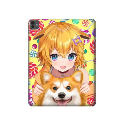 W3918 Bébé Corgi Chien Corgi Fille Bonbons Tablet Etui Coque Housse pour iPad Pro 13 (2024)