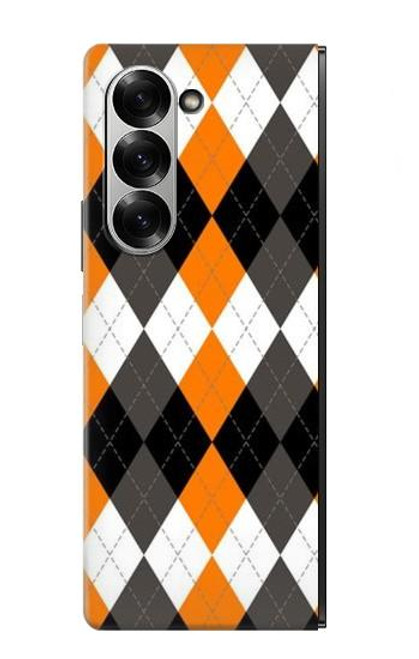 W3421 Noir Orange Blanc Argyle Plaid Etui Coque Housse et Flip Housse Cuir pour Samsung Galaxy Z Fold 6