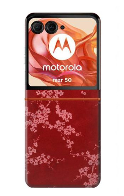 W3817 Motif de fleurs de cerisier floral rouge Etui Coque Housse et Flip Housse Cuir pour Motorola Razr 50