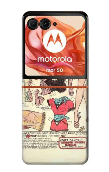 W3820 Poupée de papier de mode de cow-girl vintage Etui Coque Housse et Flip Housse Cuir pour Motorola Razr 50