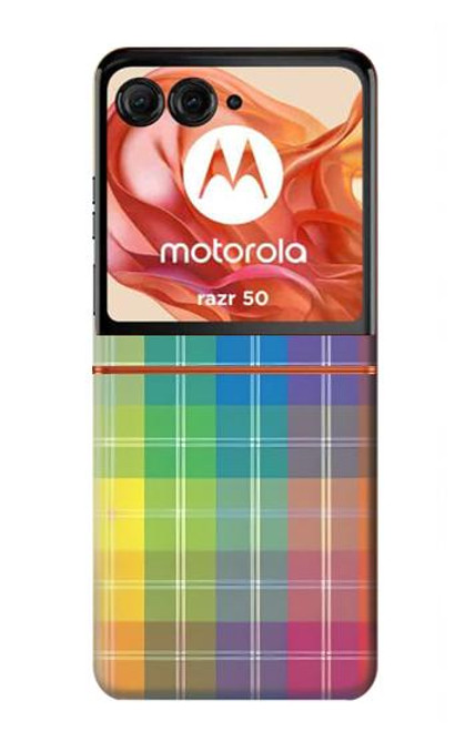 W3942 Tartan à carreaux arc-en-ciel LGBTQ Etui Coque Housse et Flip Housse Cuir pour Motorola Razr 50