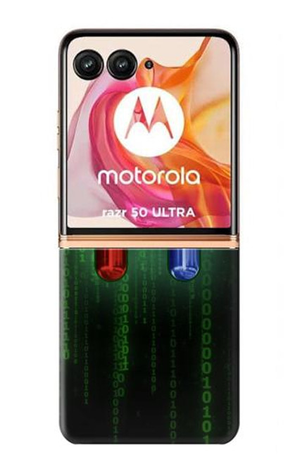 W3816 Comprimé Rouge Comprimé Bleu Capsule Etui Coque Housse et Flip Housse Cuir pour Motorola Razr 50 Ultra