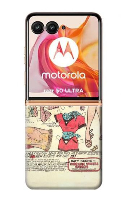 W3820 Poupée de papier de mode de cow-girl vintage Etui Coque Housse et Flip Housse Cuir pour Motorola Razr 50 Ultra