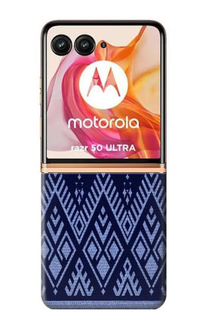 W3950 Motif textile thaïlandais bleu Etui Coque Housse et Flip Housse Cuir pour Motorola Razr 50 Ultra