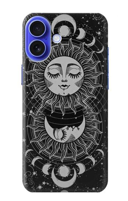 W3854 Visage de soleil mystique Croissant de lune Etui Coque Housse et Flip Housse Cuir pour iPhone 16