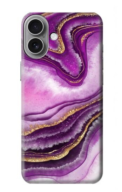 W3896 Stries d'or en marbre violet Etui Coque Housse et Flip Housse Cuir pour iPhone 16 plus