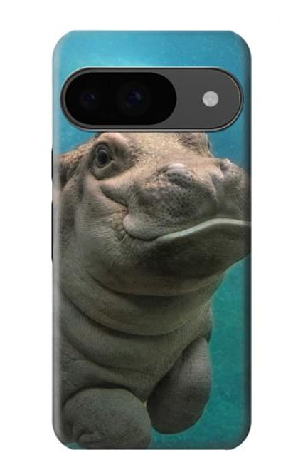 W3871 mignon, bébé, hippopotame, hippopotame Etui Coque Housse et Flip Housse Cuir pour Google Pixel 9