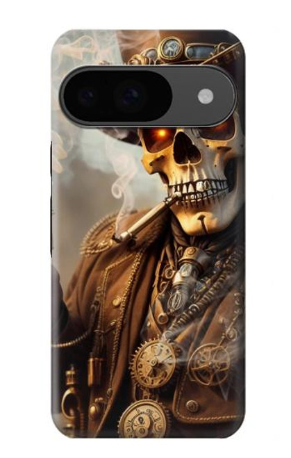 W3949 Crâne Steampunk Fumer Etui Coque Housse et Flip Housse Cuir pour Google Pixel 9