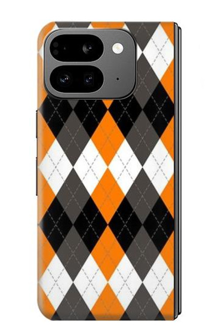 W3421 Noir Orange Blanc Argyle Plaid Etui Coque Housse et Flip Housse Cuir pour Google Pixel 9 Pro Fold