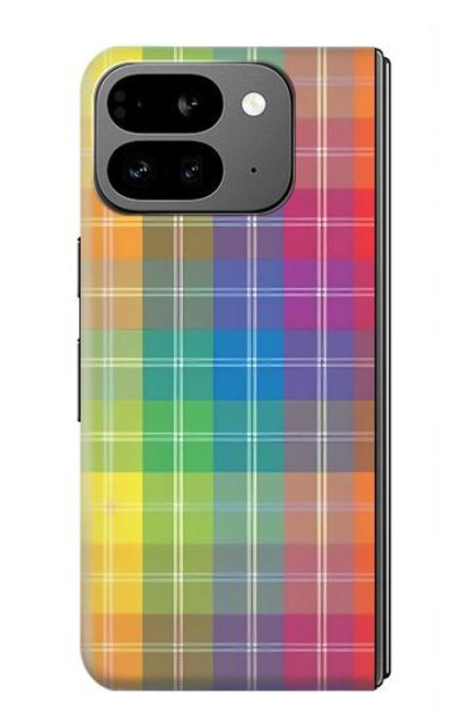 W3942 Tartan à carreaux arc-en-ciel LGBTQ Etui Coque Housse et Flip Housse Cuir pour Google Pixel 9 Pro Fold