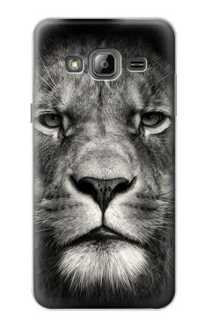 W1352 Lion Visage Etui Coque Housse et Flip Housse Cuir pour Samsung Galaxy J3 (2016)