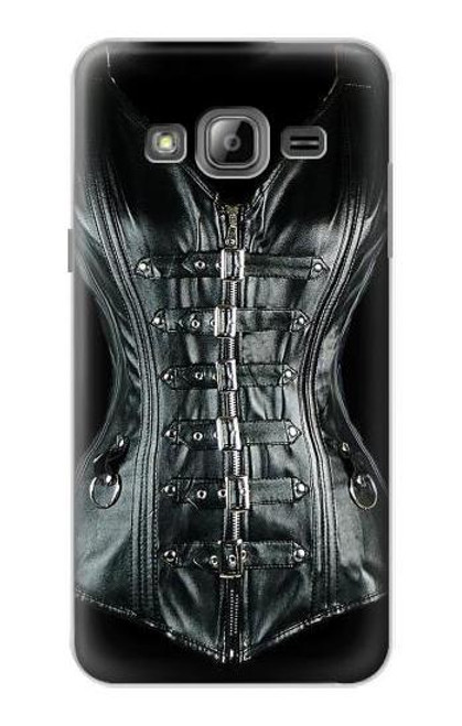 W1639 Gothique Corset Noir Etui Coque Housse et Flip Housse Cuir pour Samsung Galaxy J3 (2016)