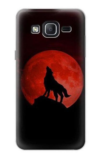 W2955 Loup Hurlant Rouge Lune Etui Coque Housse et Flip Housse Cuir pour Samsung Galaxy On5