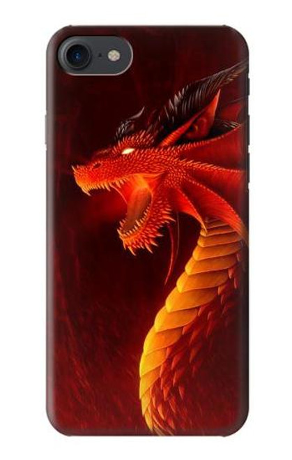 W0526 Dragon Rouge Etui Coque Housse et Flip Housse Cuir pour iPhone 7, iPhone 8, iPhone SE (2020) (2022)