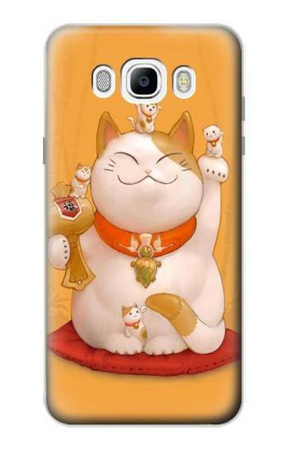 W1217 Maneki Neko Lucky Cat Etui Coque Housse et Flip Housse Cuir pour Samsung Galaxy J7 (2016)