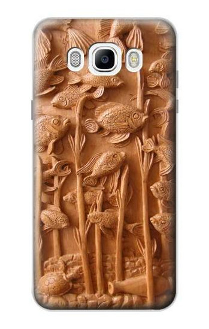 W1307 Poissons Sculpture sur bois imprimé graphique Etui Coque Housse et Flip Housse Cuir pour Samsung Galaxy J7 (2016)