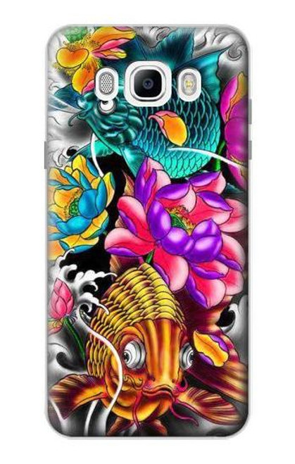 W1630 Poissons japonais Oriental Tatouage Etui Coque Housse et Flip Housse Cuir pour Samsung Galaxy J7 (2016)