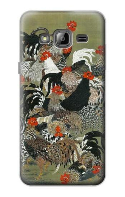 W2699 Ito Jakuchu Coq Etui Coque Housse et Flip Housse Cuir pour Samsung Galaxy J3 (2016)