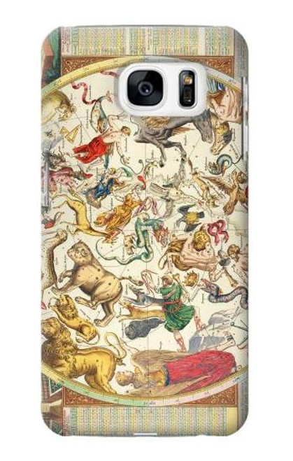 W3145 Constellation antique Carte du ciel étoilé Etui Coque Housse et Flip Housse Cuir pour Samsung Galaxy S7