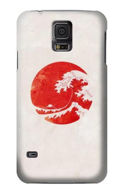 W3237 Waves Japon Drapeau Etui Coque Housse et Flip Housse Cuir pour Samsung Galaxy S5