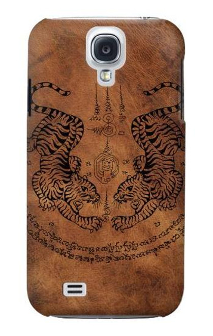 W3209 Sak Yant jumeau Tigre Etui Coque Housse et Flip Housse Cuir pour Samsung Galaxy S4