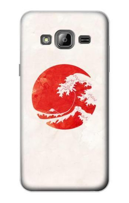 W3237 Waves Japon Drapeau Etui Coque Housse et Flip Housse Cuir pour Samsung Galaxy J3 (2016)