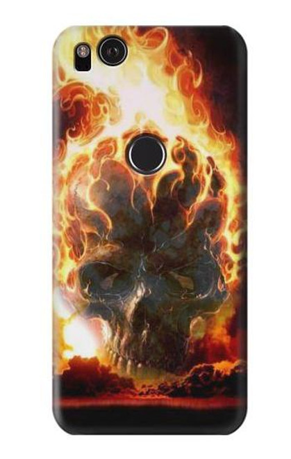 W0863 De feu crâne Etui Coque Housse et Flip Housse Cuir pour Google Pixel 2