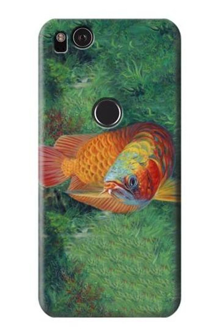 W1157 Rouge Arowana Poisson Etui Coque Housse et Flip Housse Cuir pour Google Pixel 2