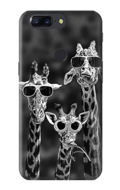 W2327 Girafes avec lunettes de soleil Etui Coque Housse et Flip Housse Cuir pour OnePlus 5T