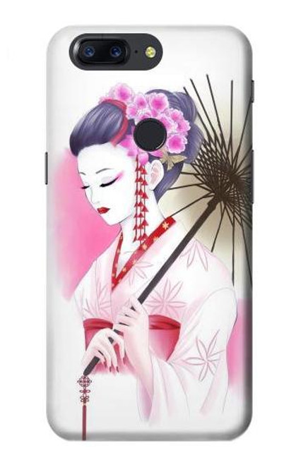 W2579 Traditionnelle japonaise Geisha Kimono Etui Coque Housse et Flip Housse Cuir pour OnePlus 5T