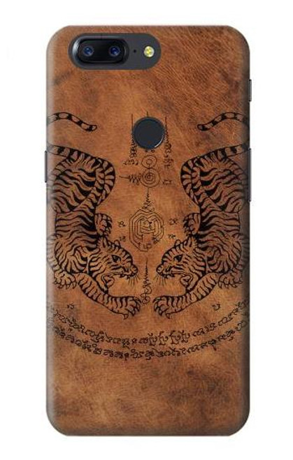 W3209 Sak Yant jumeau Tigre Etui Coque Housse et Flip Housse Cuir pour OnePlus 5T