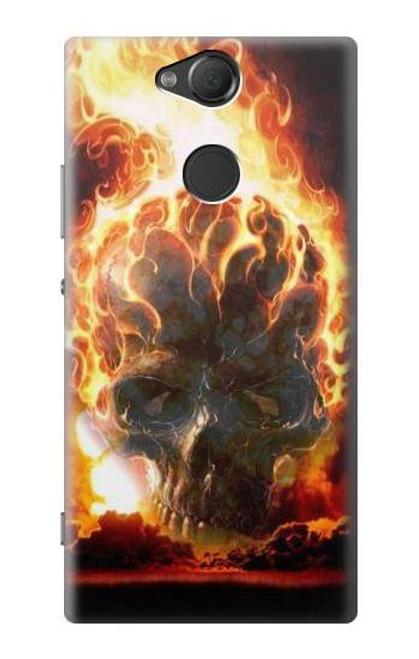 W0863 De feu crâne Etui Coque Housse et Flip Housse Cuir pour Sony Xperia XA2