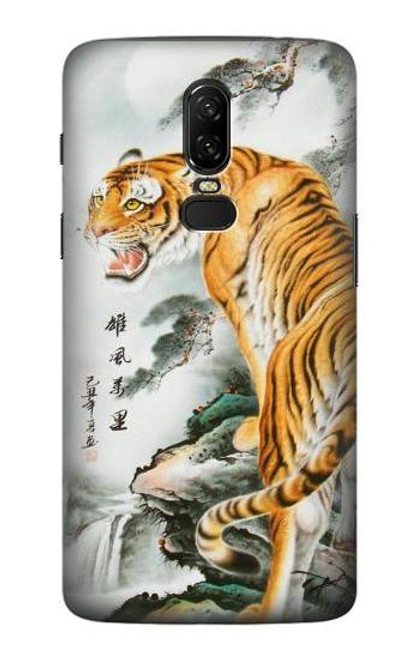 W2750 Peinture orientale Tigre chinois Etui Coque Housse et Flip Housse Cuir pour OnePlus 6