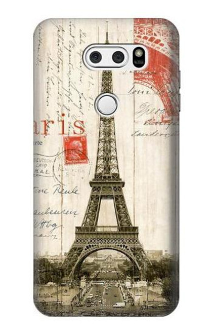 W2108 Tour Eiffel de Paris Carte postale Etui Coque Housse et Flip Housse Cuir pour LG V30, LG V30 Plus, LG V30S ThinQ, LG V35, LG V35 ThinQ
