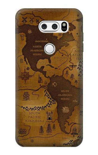 W2861 Carte antique du monde Etui Coque Housse et Flip Housse Cuir pour LG V30, LG V30 Plus, LG V30S ThinQ, LG V35, LG V35 ThinQ