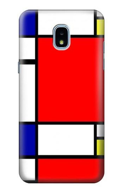 W0157 Composition Rouge Bleu Jaune Etui Coque Housse et Flip Housse Cuir pour Samsung Galaxy J3 (2018), J3 Star, J3 V 3rd Gen, J3 Orbit, J3 Achieve, Express Prime 3, Amp Prime 3