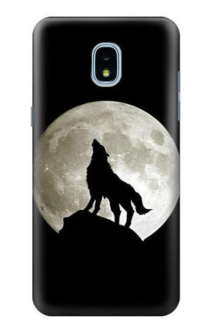 W1981 Loup hurlant à la lune Etui Coque Housse et Flip Housse Cuir pour Samsung Galaxy J3 (2018), J3 Star, J3 V 3rd Gen, J3 Orbit, J3 Achieve, Express Prime 3, Amp Prime 3