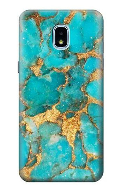 W2906 Aqua Turquoise Pierre Etui Coque Housse et Flip Housse Cuir pour Samsung Galaxy J3 (2018), J3 Star, J3 V 3rd Gen, J3 Orbit, J3 Achieve, Express Prime 3, Amp Prime 3