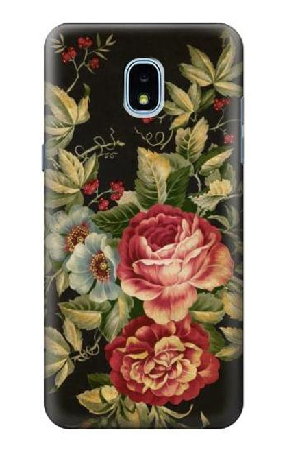 W3013 Roses Antique Millésime Etui Coque Housse et Flip Housse Cuir pour Samsung Galaxy J3 (2018), J3 Star, J3 V 3rd Gen, J3 Orbit, J3 Achieve, Express Prime 3, Amp Prime 3