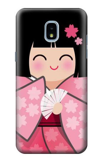 W3042 Japon fille Hina Sakura Kimono Poupée Etui Coque Housse et Flip Housse Cuir pour Samsung Galaxy J3 (2018), J3 Star, J3 V 3rd Gen, J3 Orbit, J3 Achieve, Express Prime 3, Amp Prime 3