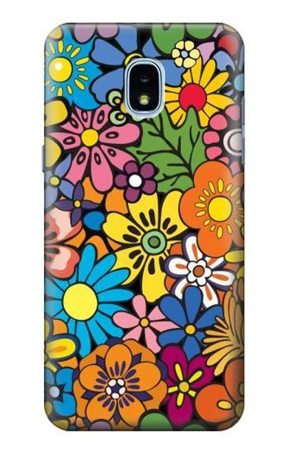 W3281 Motif coloré Hippie Fleurs Etui Coque Housse et Flip Housse Cuir pour Samsung Galaxy J3 (2018), J3 Star, J3 V 3rd Gen, J3 Orbit, J3 Achieve, Express Prime 3, Amp Prime 3