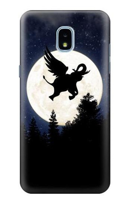 W3323 Voler l'Eléphant Nuit de pleine lune Etui Coque Housse et Flip Housse Cuir pour Samsung Galaxy J3 (2018), J3 Star, J3 V 3rd Gen, J3 Orbit, J3 Achieve, Express Prime 3, Amp Prime 3