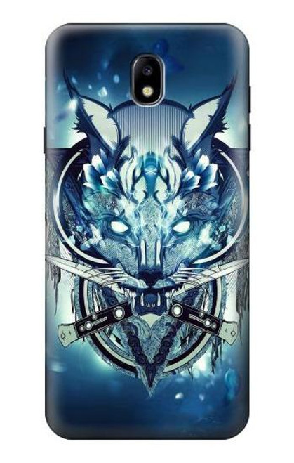 W1135 Loup avec des couteaux Roche Etui Coque Housse et Flip Housse Cuir pour Samsung Galaxy J7 (2018), J7 Aero, J7 Top, J7 Aura, J7 Crown, J7 Refine, J7 Eon, J7 V 2nd Gen, J7 Star