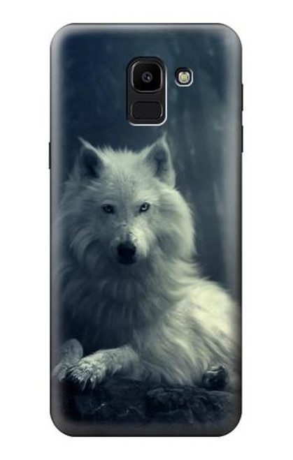 W1516 Loup blanc Etui Coque Housse et Flip Housse Cuir pour Samsung Galaxy J6 (2018)