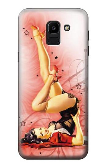 W1669 Afficher Fille Millésime Etui Coque Housse et Flip Housse Cuir pour Samsung Galaxy J6 (2018)