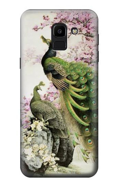 W2773 Paon Peinture brosse chinoise Etui Coque Housse et Flip Housse Cuir pour Samsung Galaxy J6 (2018)