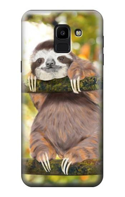 W3138 Peinture mignon bébé Sloth Etui Coque Housse et Flip Housse Cuir pour Samsung Galaxy J6 (2018)