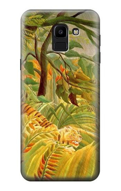 W3344 Henri Rousseau Tigre dans une tempête tropicale Etui Coque Housse et Flip Housse Cuir pour Samsung Galaxy J6 (2018)