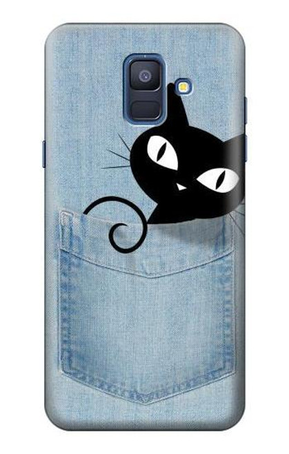 W2641 Noir Chat Poche Etui Coque Housse et Flip Housse Cuir pour Samsung Galaxy A6 (2018)